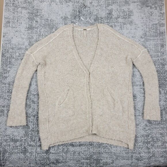Free People Boucle Cardigan Sweater Womens Small Beige Oversized Alpaca Slouch - Picture 1 of 11